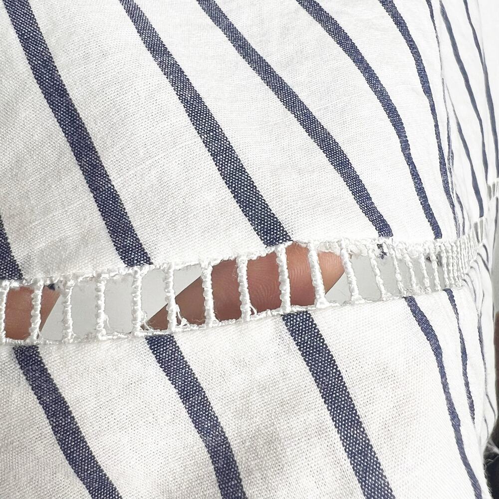 Striped Off The Shoulder Ruffle Bell Sleeve Blouse White Navy Womens Size Small - Picture 9 of 10